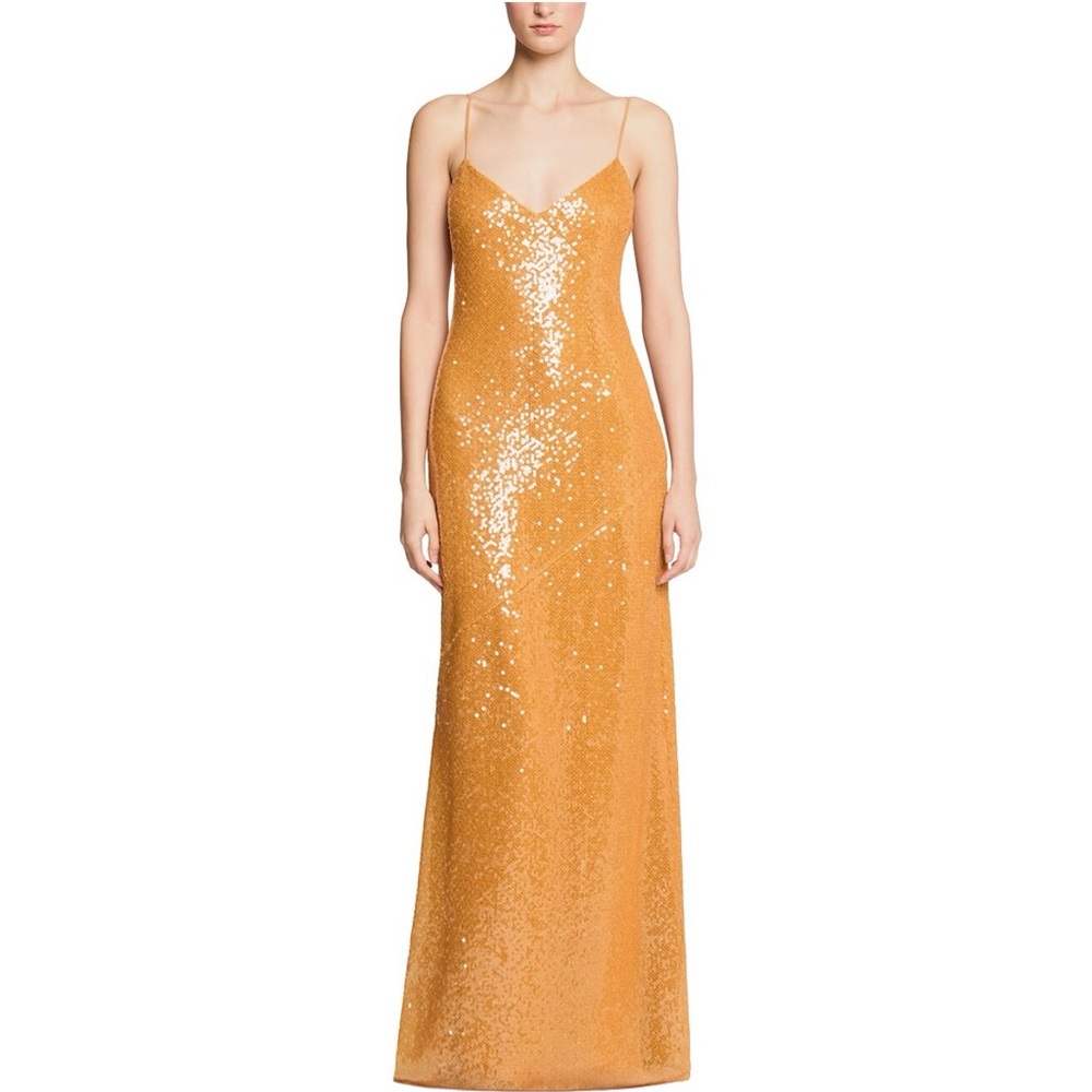 Halston Heritage Burnt Orange Sequin Slip Maxi Dress